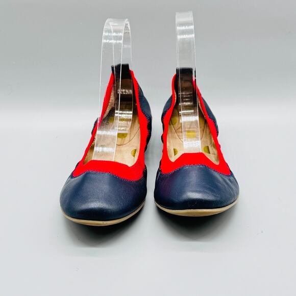 Boden Shoes Womens 38 US 7 Blue Red Leather Ballet Flats Elastic Slip On Casual - Picture 3 of 11
